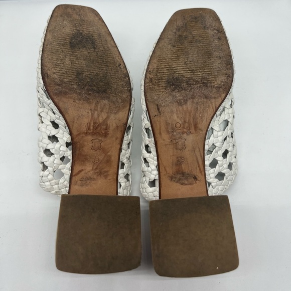 LOQ Ines Blanco White Leather Woven Lattice Weave Block Heel Mules sz 39 - Picture 14 of 15